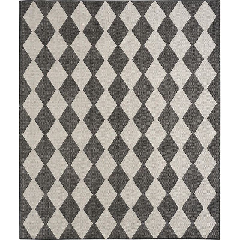 Nourison Positano Retro Diamond Flatweave Indoor Outdoor Low Pile Area Rug Black 8' x 10'