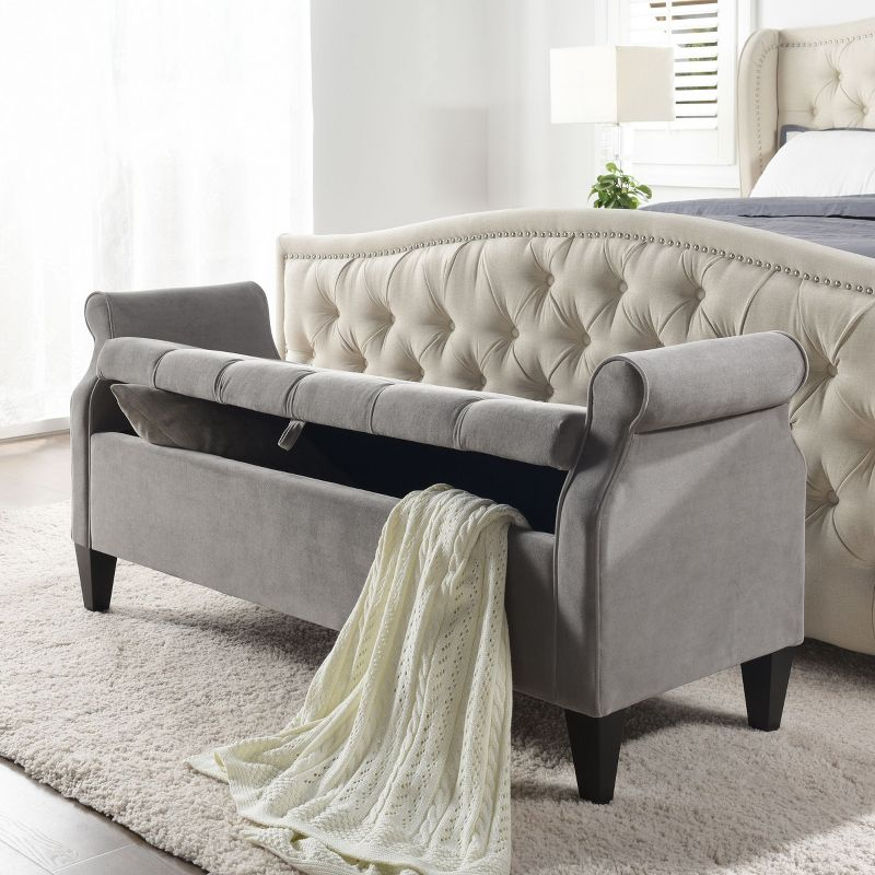 NicBex Modern 57.5" Storage Bench Wood Accent Stools with Tufted Top and Rolling Arms for Bedroom and Entryway, Gray