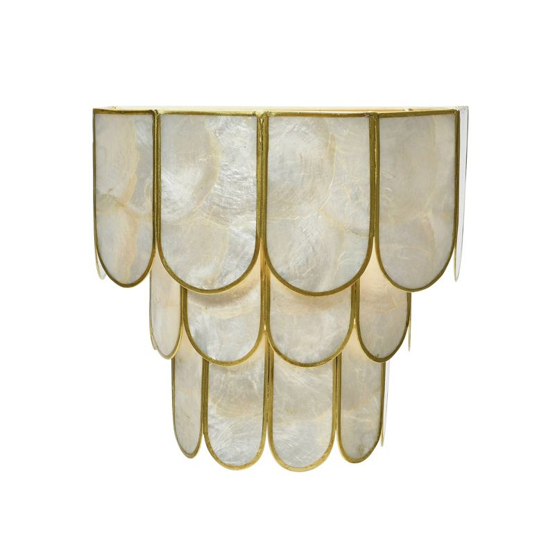 Storied Home 4-Tier Capiz and Metal Wall Sconce: ETL & UL Listed, 1-Way On Off, No Battery Required