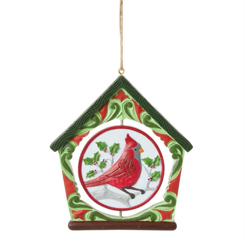 Jim Shore 4.5 Inch Cardinal Birdhouse Ornament Rotating Middle Merry Bright Tree Ornaments