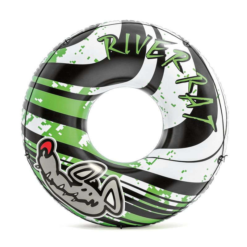 Intex River Rat 48 Inch Inflatable Vinyl Towable Boat Floating Tube Raft for Swimming Pool and Lake in Green Rat or Graffiti Rat Design, Color Varies