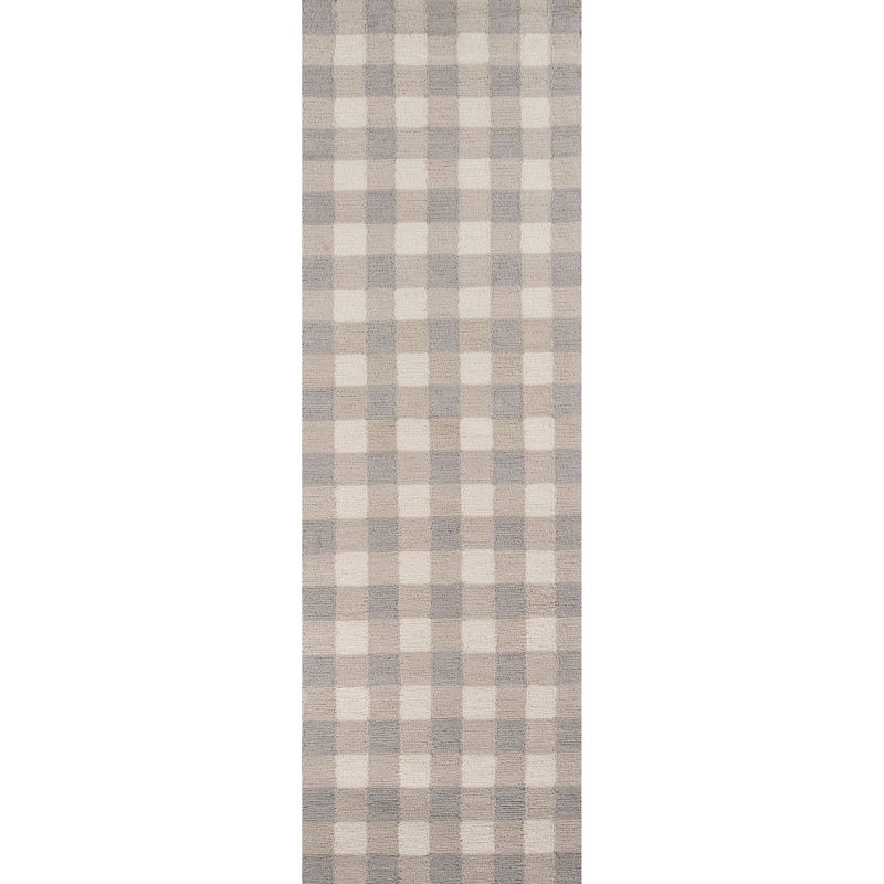 Gingham Rug - Gray - (2'3" x7'6") - Momeni: Geometric Tufted Runner, Indoor Low Pile, Cotton Backing