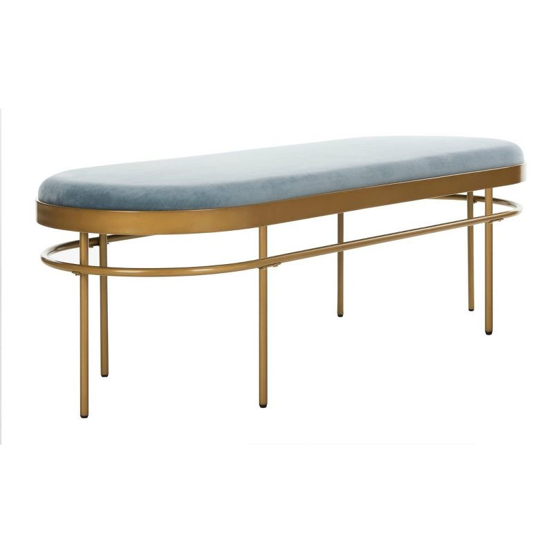Sylva Oval Bench - Slate Blue Velvet/Gold - Safavieh