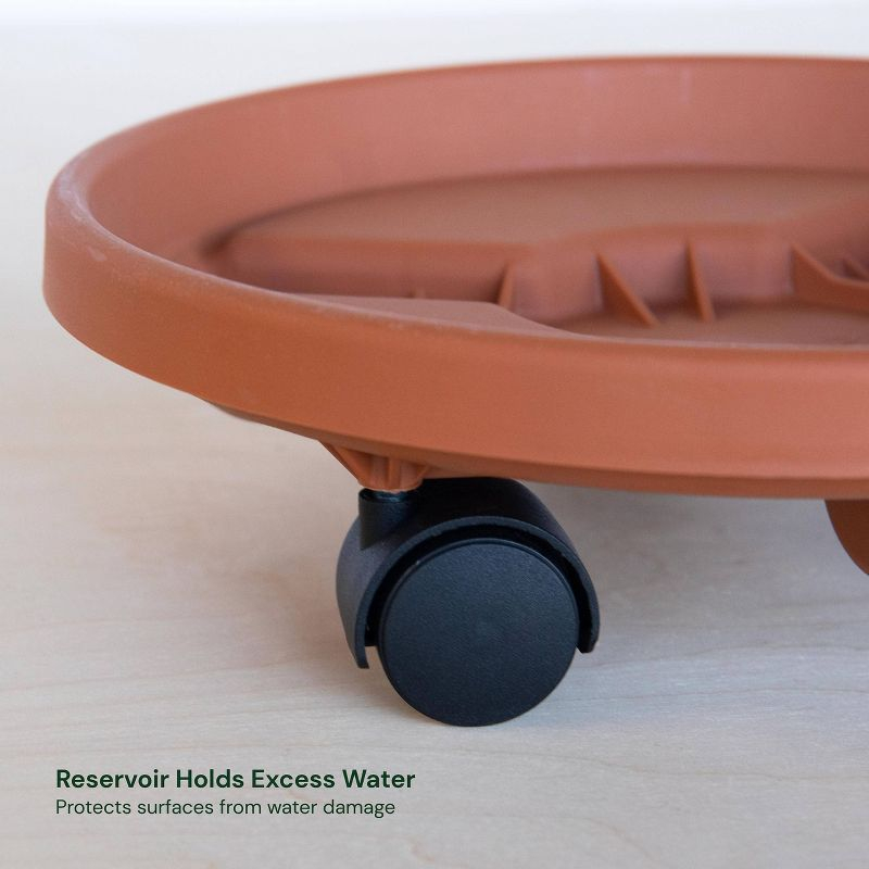 13.86" Plant Stand Caddy with Wheels and Saucer Tray Terracotta - Bloem