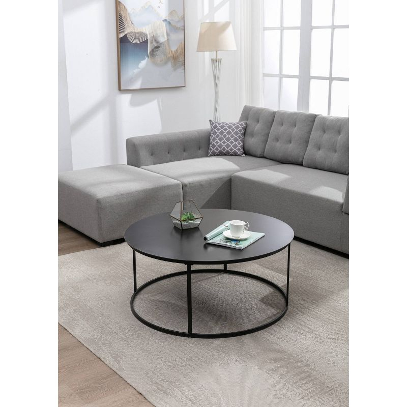Robertson Round Metal Coffee Table Dark Brown Finish - Boraam: Mid-Century Modern, Pedestal Base, Wood & Iron
