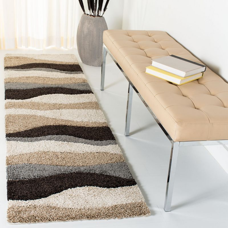 Florida Shag SG475 Power Loomed Indoor Runner Rug - Ivory/Grey - 2'3"x8' - Safavieh