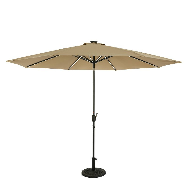 11' x 11' Calypso II Market Patio Umbrella with Solar LED Strip Lights Champagne - Island Umbrella