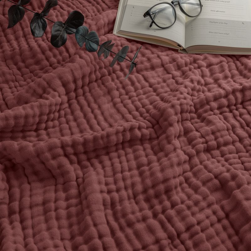 Muslin Blanket for Adults, Extra Large Twin 90” x 66” By Comfy Cubs - Wine