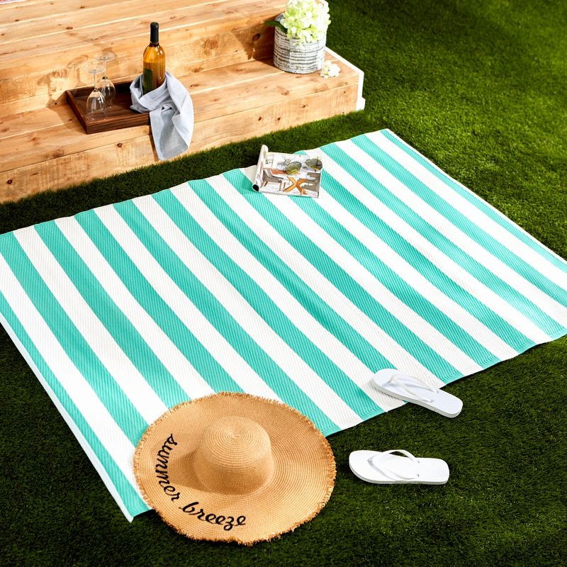 Design Imports Aqua/White Stripe Outdoor Rug 4X6 Ft