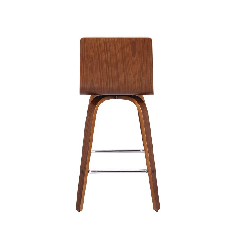 26" Vienna Faux Leather Counter Height Barstool Walnut/Cream - Armen Living: Mid-Century Modern, Square Seat, Low Back