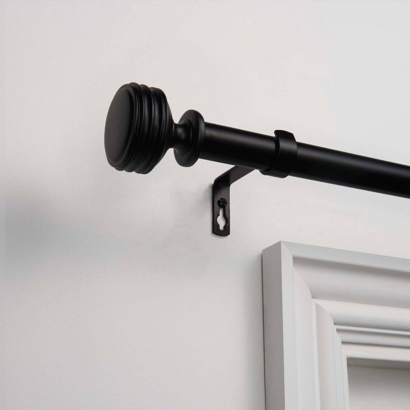 Exclusive Home 66"-120" Duke Curtain Rod - Matte Black: Iron, Single Rod, 25 lb Capacity, Rounded Cap Finial
