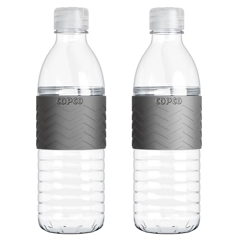 Copco Hydra 2-Pack Water Bottle 16.9 Ounce Non Slip Sleeve BPA Free Tritan Plastic Reusable - Chevron Gray