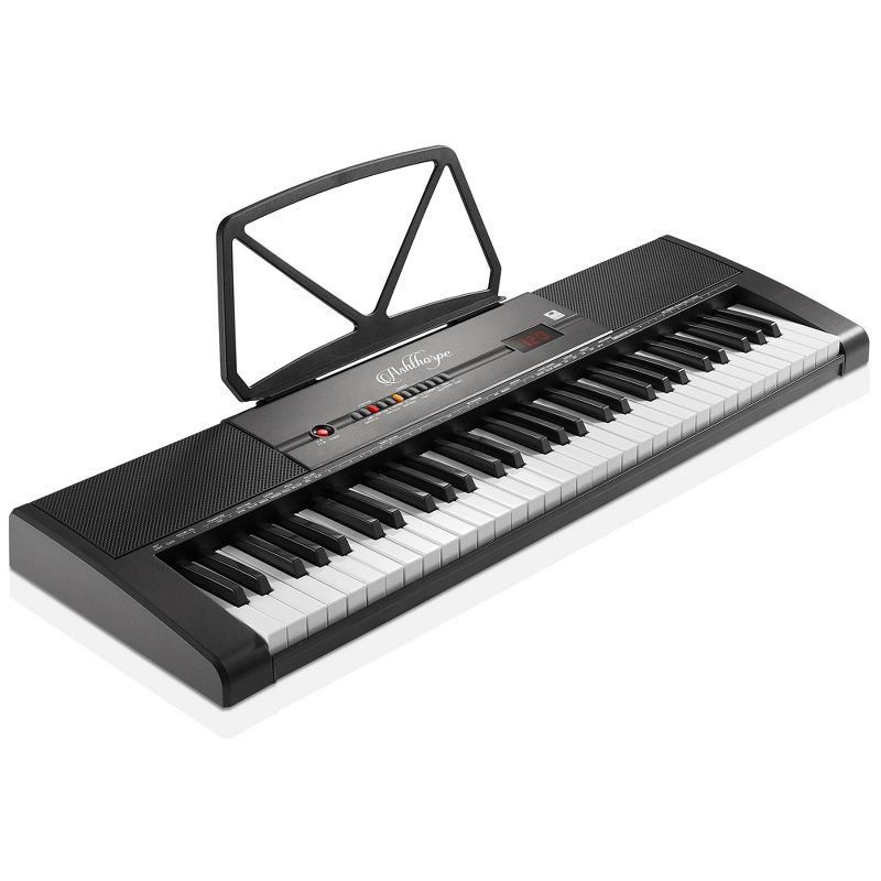 Ashthorpe 61-Key Digital Electronic Keyboard Piano with Light Up Keys, Portable Beginner Kit with Adjustable Stand, Stool, Headphones & Microphone