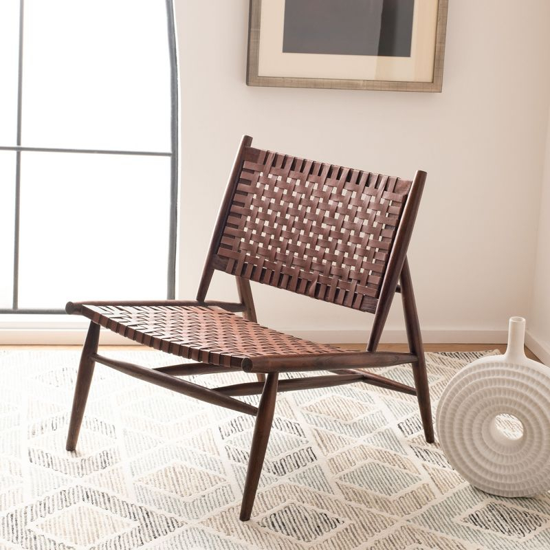 Soleil Leather Woven Accent Chair - Cognac - Safavieh
