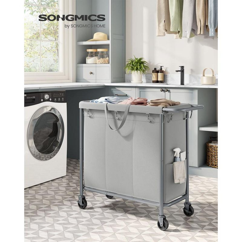 200L Laundry Sorter 3-Section Laundry Basket with Wheels Rolling Laundry Hamper with Removable Liner Dove Gray