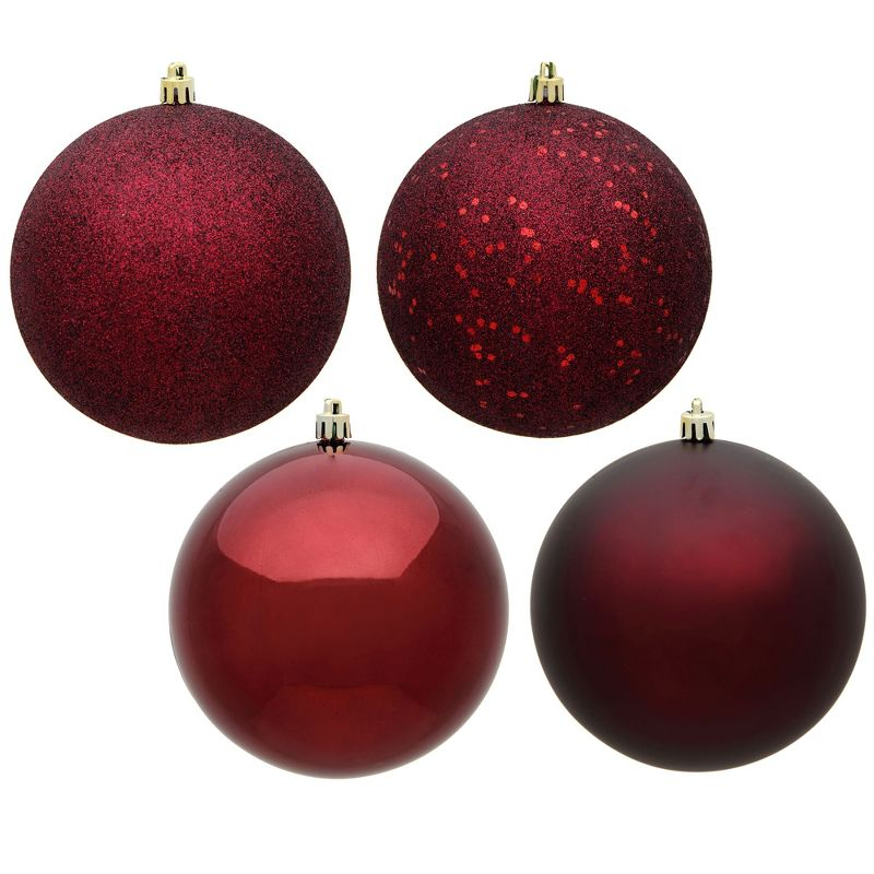 Vickerman 2.4" Burgundy 4-Finish Ball Ornament Assortment, 24 per Box