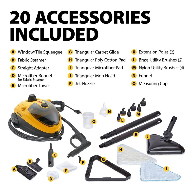 Wagner 925e Elite Steam Cleaner with 20 Accessories: Electric Floor Steamer, Multipurpose, Lightweight, Yellow