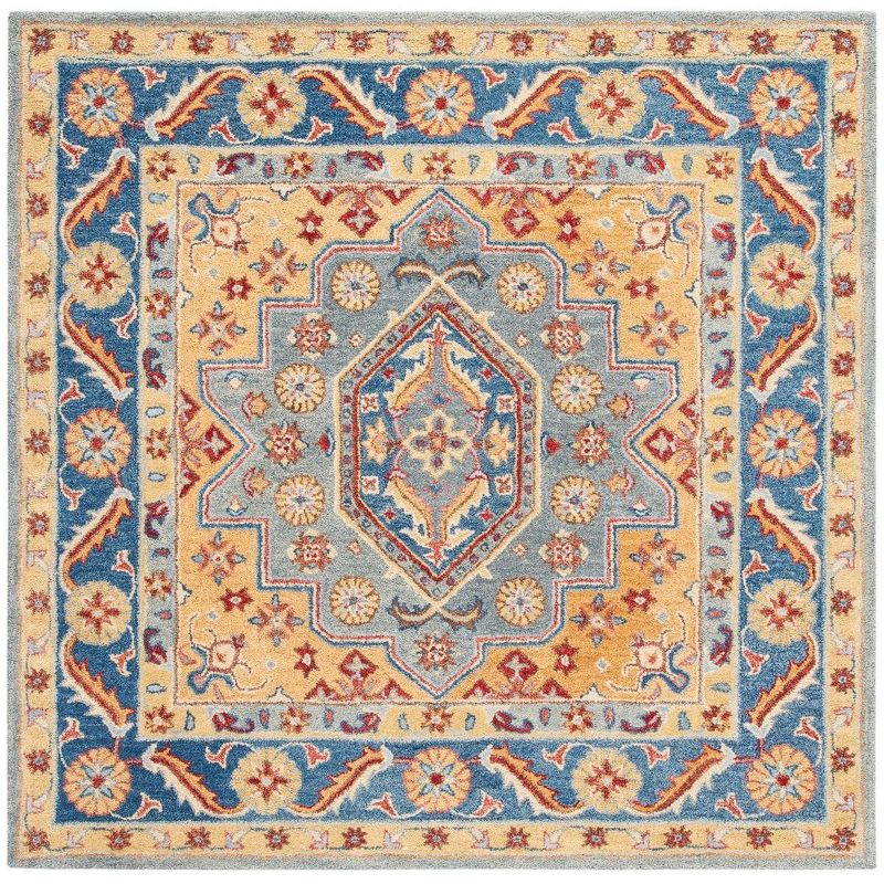 Antiquity AT504 Hand Tufted Area Rug - Blue/Gold - 6'x6' - Safavieh.