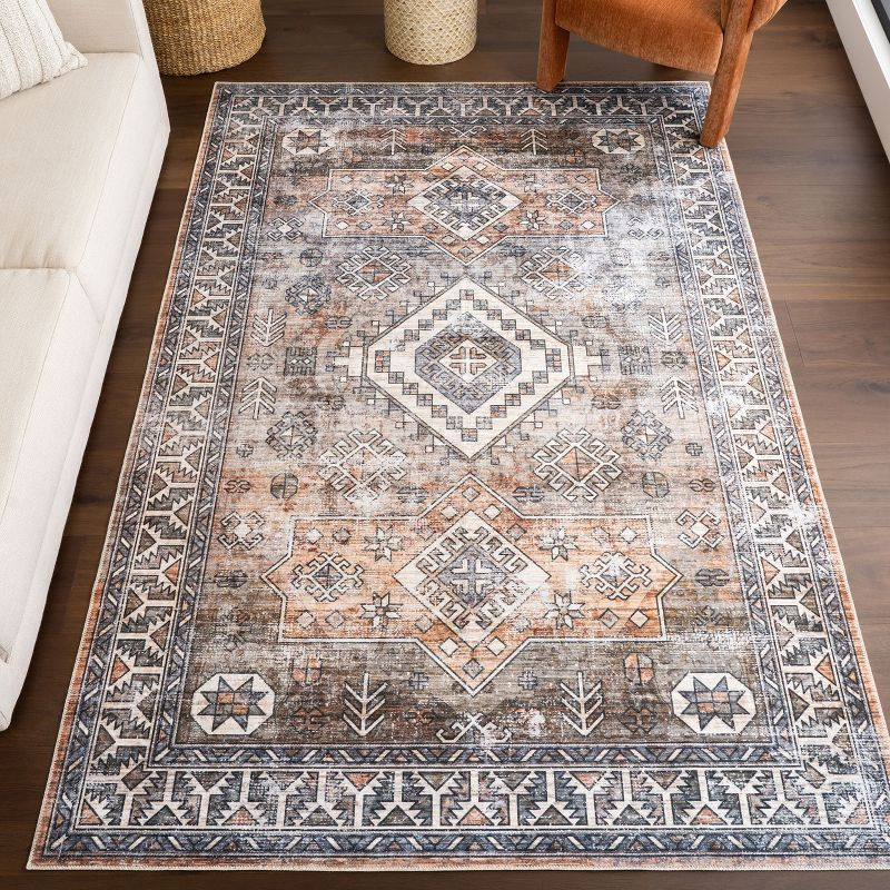 Nuloom 5x8 Machine Washable Rain Haven Vintage Medallion Indoor Area Rug, Rust Non-Slip Backing, Stain Resistant, BedroomLiving Room, Kitchen