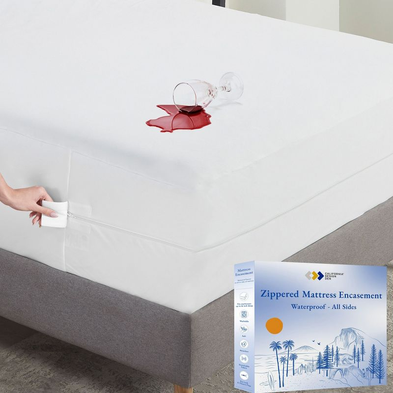 California Design Den Zippered Mattress Encasement Full - Waterproof Mattress Protector - Protects All Six-Sides - Full Size Mattress Cooling Cover