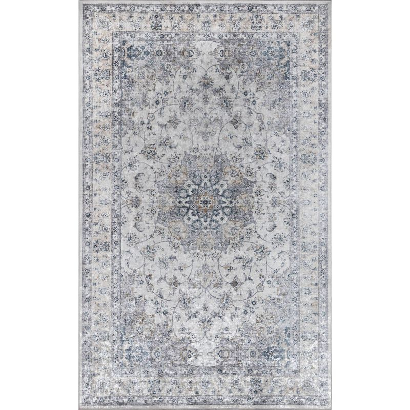 Momeni 2'x3' Karachi Talia Accent Rug Gray: Geometric Bohemian Indoor Area Rug with Rubber Backing