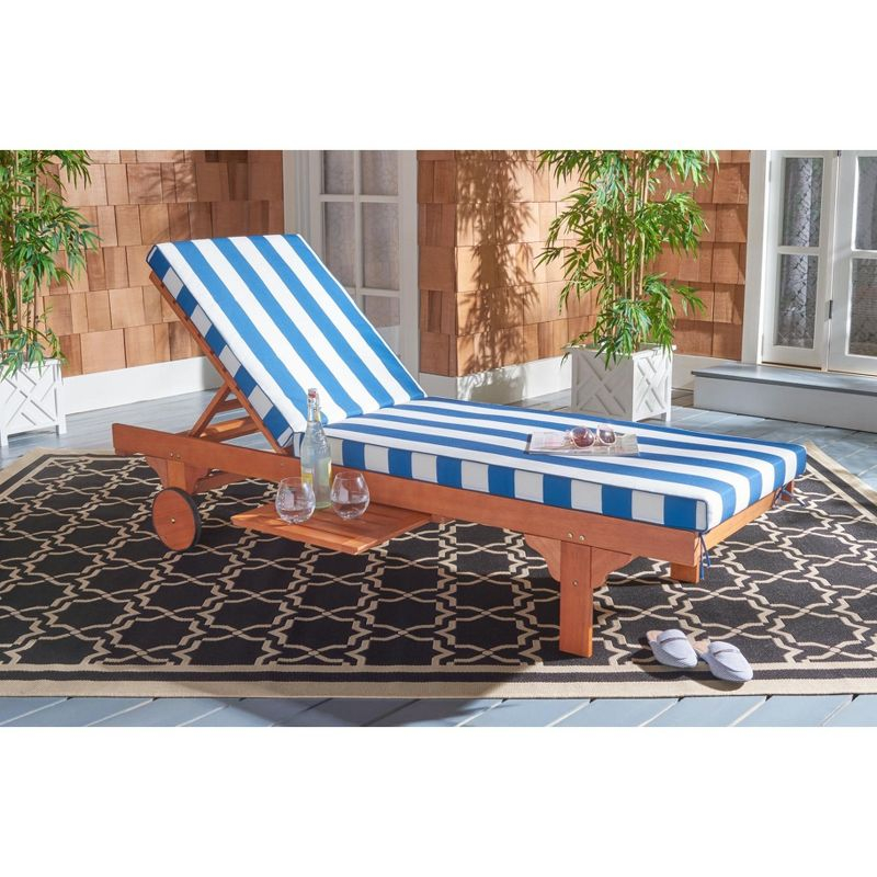 Newport Lounge Chair - Outdoor - PAT7022 - Natural/Royal Blue Striped -Safavieh