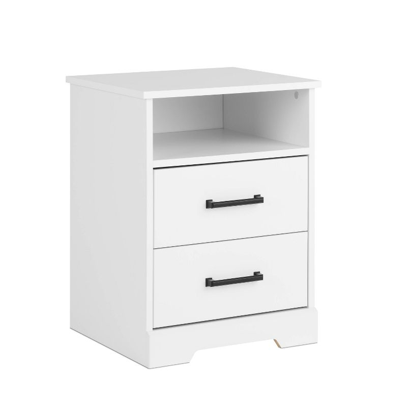 Prepac Rustic Ridge Farmhouse Nightstand with 2 Drawers and Open Shelf White