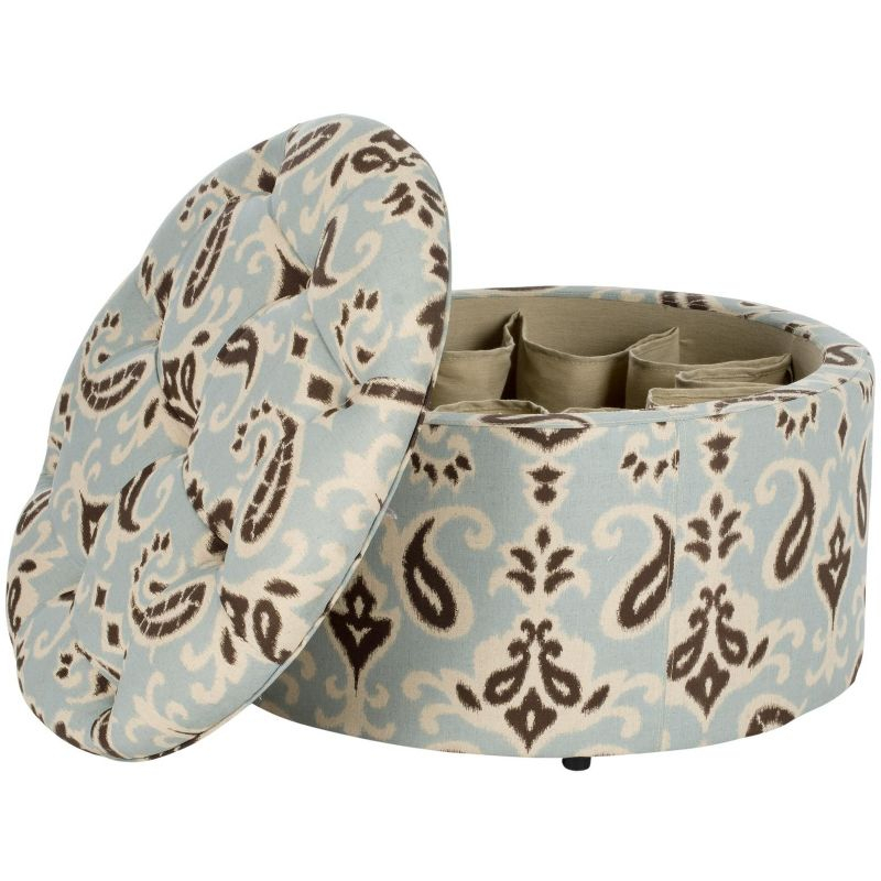 Tanisha Shoe Storage Ottoman - MCR1005 - Light Blue/White/Brown Ikat/Beige - Safavieh