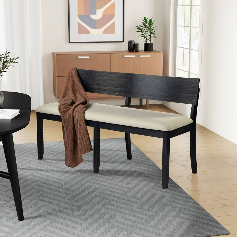 Boraam Capella Cream Fabric Dining Height Bench Matte Black
