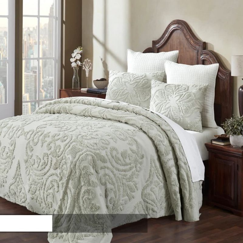 Better Trends Rylee Collection Blue Cotton Tufted Bedspread Set