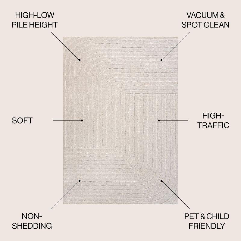 JONATHAN Y Odense High-Low Minimalist Angle Geometric Ivory/Cream 3 ft. x 5 ft. Indoor/Outdoor Area Rug