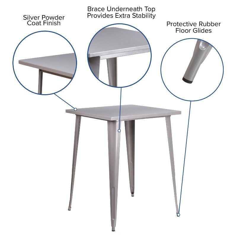 Flash Furniture Commercial Grade 31.5" Square Silver Metal Indoor-Outdoor Bar Height Table