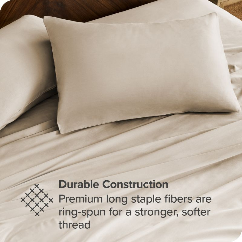 300 Thread Count Organic Cotton Percale French Beige 4 Piece Queen Bed Sheet Set by Bare Home