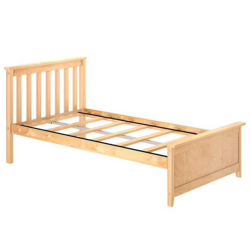 Max & Lily Twin Bed Frame with Headboard, Solid Wood Platform Bed for Kids, Natural