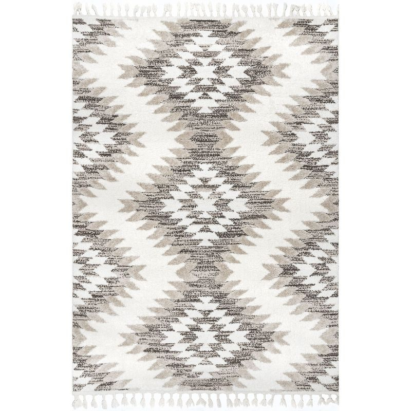 Nuloom Adelade Southwestern 4x6 Shag Indoor Area Rug for Living Room Bedroom Dining Room Nursery Kitchen, Beige/Ivory