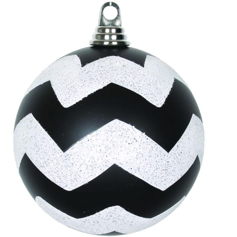 Vickerman 6" Black and White Matte Chevron Ball Christmas Ornament with Glitter Accents