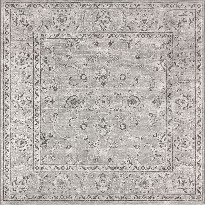 6'x6' Modern Persian Vintage Medallion Area Rug, Light Grey - JONATHAN Y