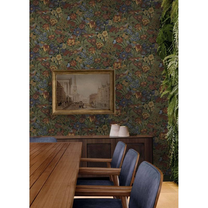 NextWall Russet and Riverside Bird Floral Peel and Stick Wallpaper