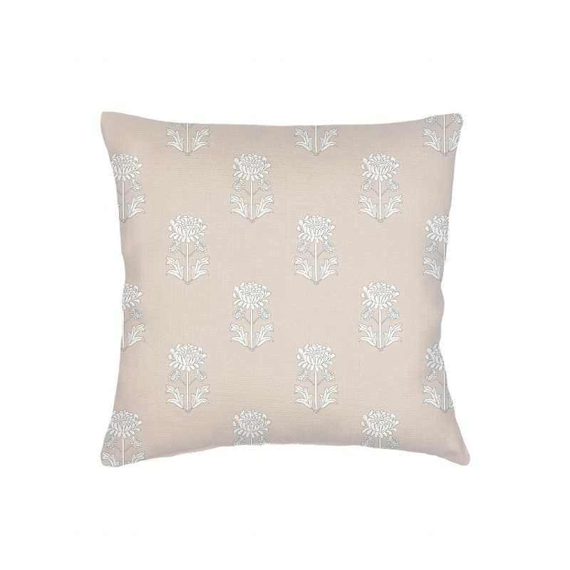 Beige Block Print Linen Pillow 20x20 20x20 / Down