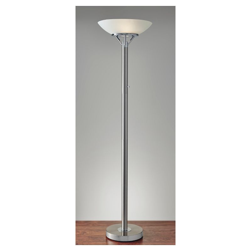 71.5" Expo Floor Lamp Silver - Adesso: ETL Listed, Metal Body, Glass Shade, 2 Sockets, Modern Design