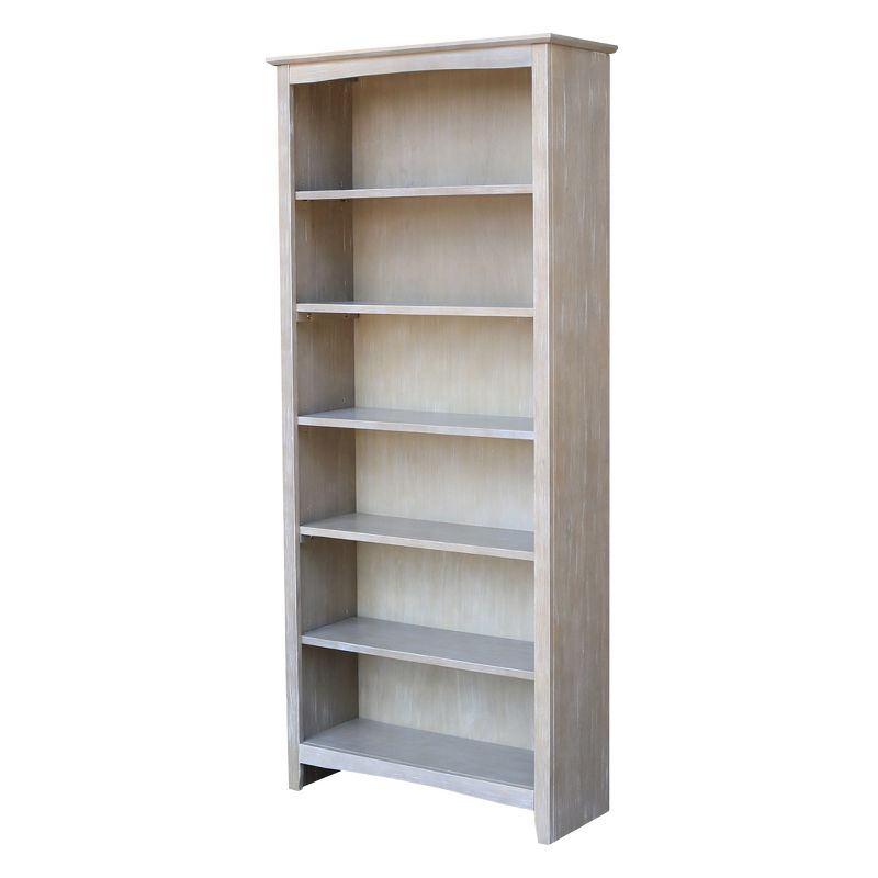 72" Shaker Bookcase Washed Gray/Taupe - International Concepts: Solid Wood, 5 Shelves, Mid-Century Design