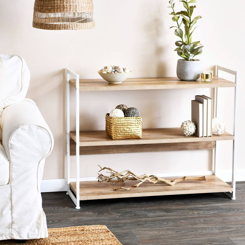 Household Essentials 32.5" Jamestown Wide 3 Shelf Bookshelf: Metal Frame, Coastal Oak Collection