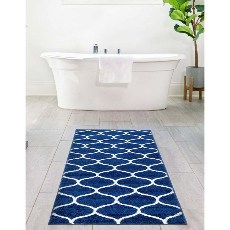 Unique Loom 2' 0 x 13' 0 Trellis Frieze Rounded Navy Blue Area Rug