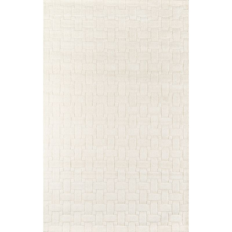 Ivory Basketweave 100% Wool Area Rug 5'x8' - Momeni