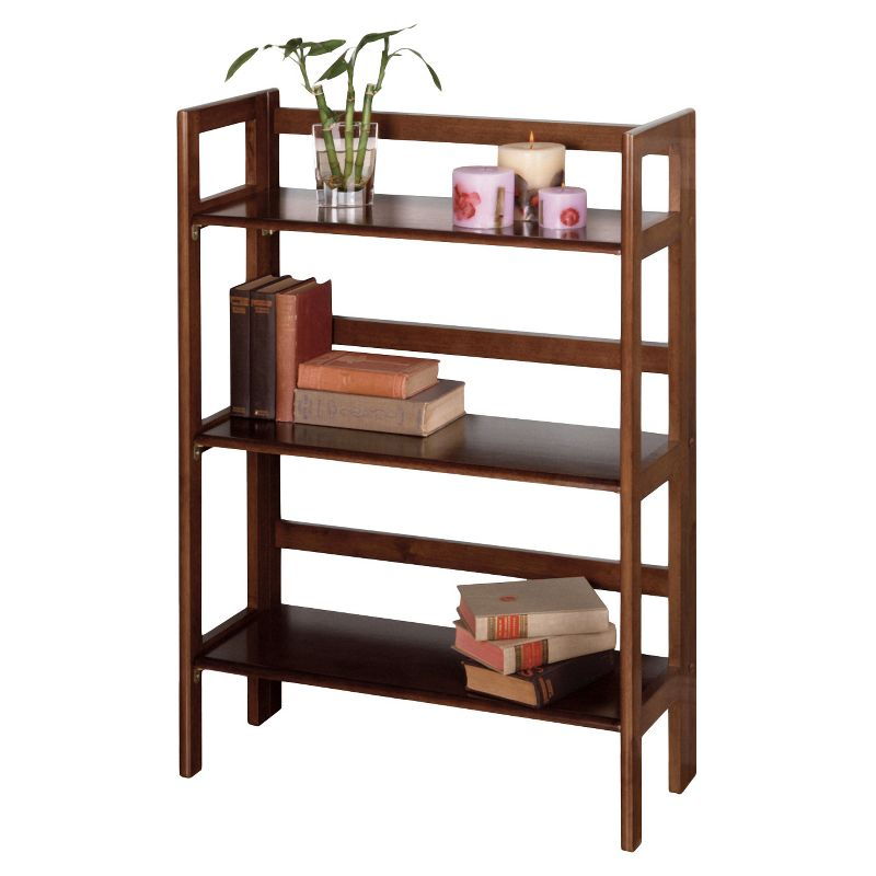 38.54" Terry Folding Bookshelf Walnut - Winsome: Solid Beech Wood, Mid-Century Modern, 3 Fixed Shelves