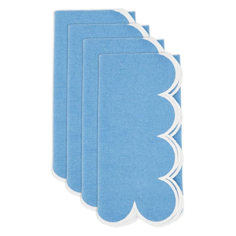 Saro Lifestyle Scalloped Hem Napkin (Set of 4), Blue, 20"x20"