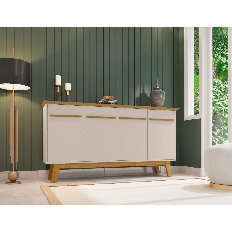 62.99" Yonkers Sideboard Off White/Cinnamon - Manhattan Comfort: Mid-Century Buffet Console