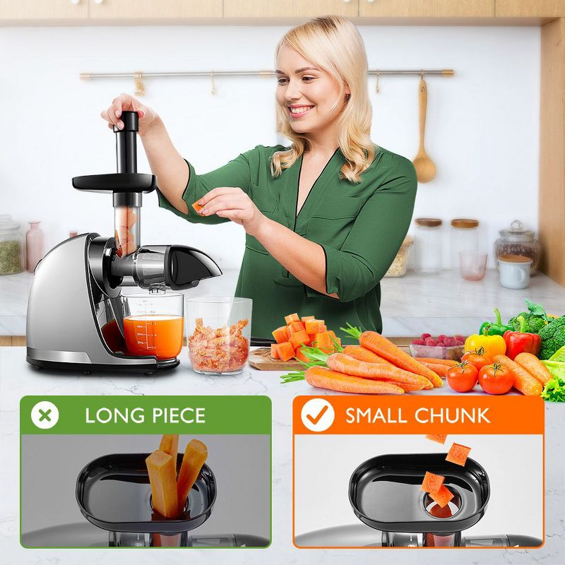 Masticating Juicer with Quiet Motor, Reverse Slow Chewing Cold Press Juicer, 7 Upgraded Auger Juicer, High juicing rate, 90 Electronic Recipes, gray