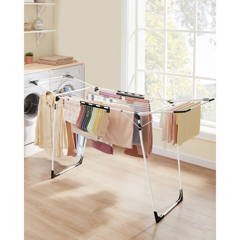 SONGMICS Clothes Drying Rack Foldable Gullwing Laundry Drying Rack, Space-Saving, 22.2 x 68.1 x 38 Inches Sock Clips Metal Structurefor Clothes White