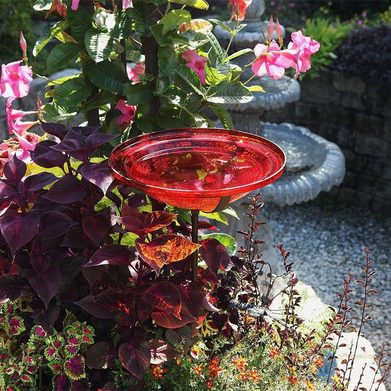 3" Iron and Crackle Glass Birdbath Bowl with Stake Red - ACHLA Designs: Weather-Resistant, Freestanding